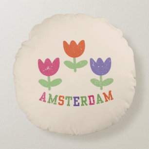 Amsterdam Tulips Round Pillow