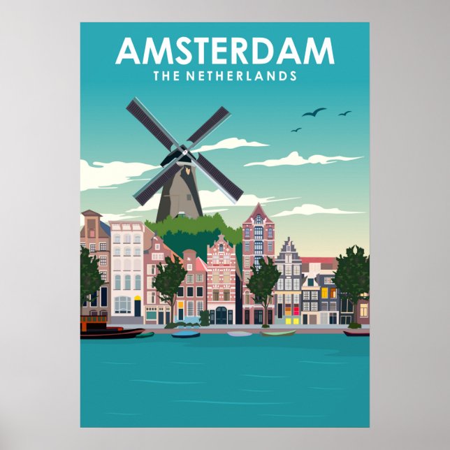 Amsterdam Vintage Minimal Retro Travel Poster (Front)