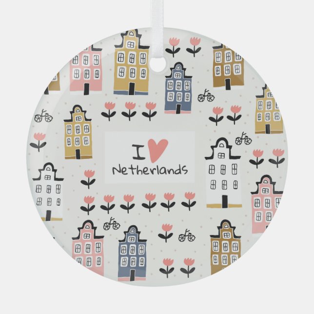 Amsterdam Vintage: Traditional City Illustration Glass Ornament (Front)
