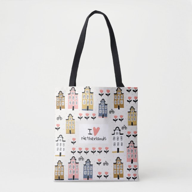 Amsterdam Vintage: Traditional City Illustration Tote Bag (Front)