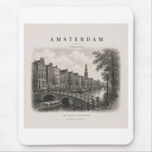 Amsterdam Vintage Travel City Design Mouse Pad