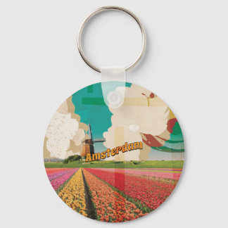 Amsterdam Vintage Travel Poster Keychain