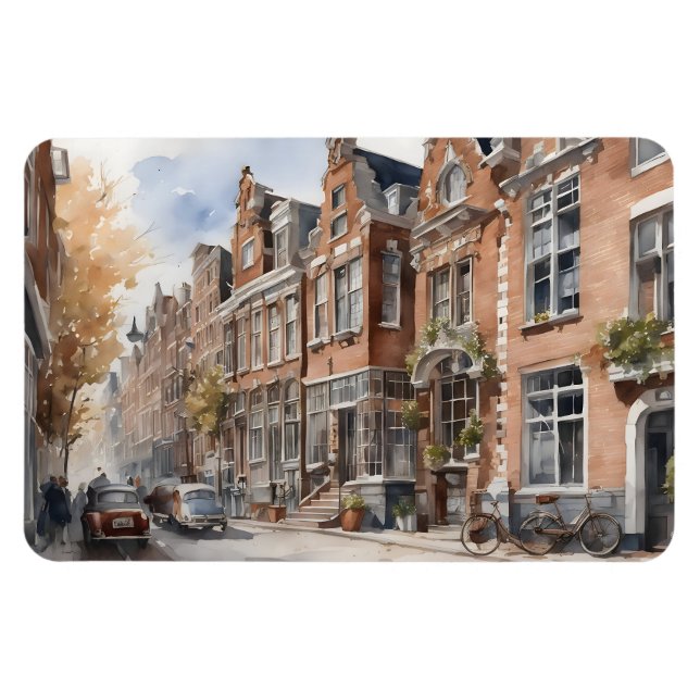 Amsterdam watercolor painting magnet (Horizontal)