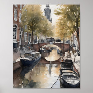 Amsterdam watercolor painting poster