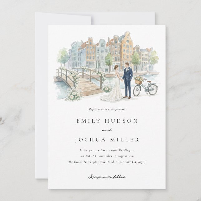 Amsterdam Watercolor Wedding Invitation (Front)