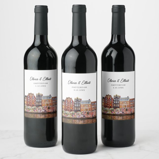 Amsterdam Wedding Favour Personalized Wine Label (Bottles)