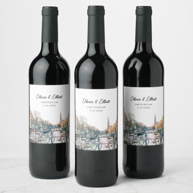 Amsterdam Wedding Personalized Wine Label (Bottles)