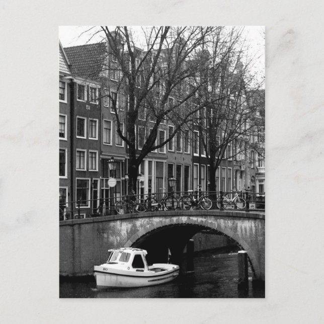 Amsterdam Winter Canal Boat Scene Postcard (Front)