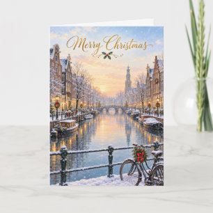 Amsterdam Winter Canal Merry Christmas Holiday Card