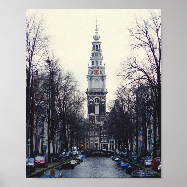 Amsterdam Winter Canal Zuiderkerk Church Tower Poster (Front)