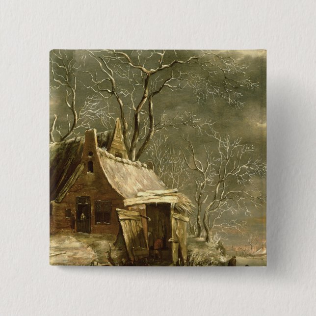 Amsterdam, winter scene, 17th century 2 inch square button (Front)