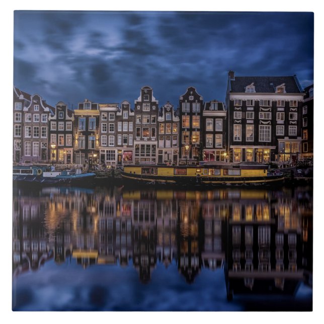 Amsterdam with Canals at Dusk Tile (Front)
