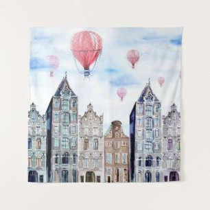 Amsterdam with hot air balloon tapestry