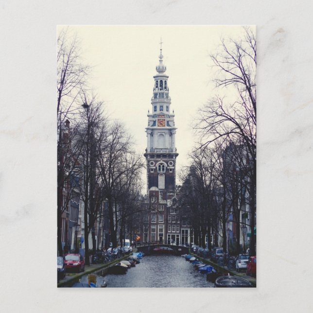 Amsterdam Zuiderkerk Winter Evening Postcard (Front)