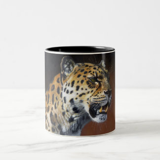 Amur Leopard painting Mug. Two-Tone Coffee Mug