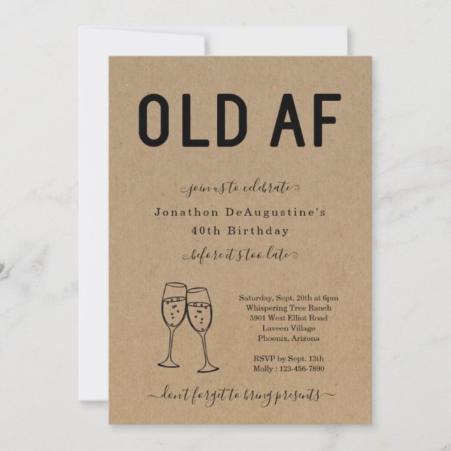 Amusant Adulte Vieux AF Invitation Anniversaire (Devant)