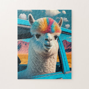 Amusant Alpaca dans un puzzle d'art automobile