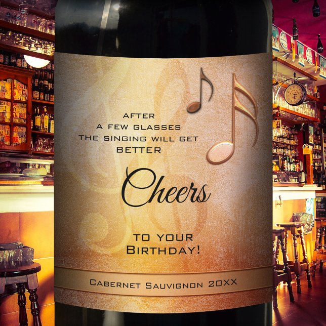 Amusant Anniversaire Chant Musique Vin Étiquette (Créateur téléchargé)