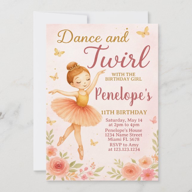 Amusant Ballerina Invitation d'anniversaire (Devant)