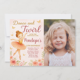 Amusant Ballerina Invitation d'anniversaire avec p