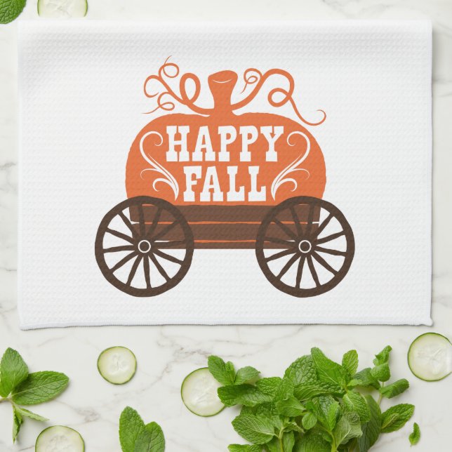 Amusant Cute Happy Fall Wagon Citrouille Serviette (Plié)