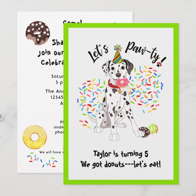 Amusant Dalmatien Donut Invitation de fête d'anniv (Devant / Derrière)