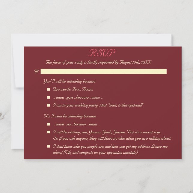 Amusant Elégant Mariage personnalisé Invitation RS (Devant)