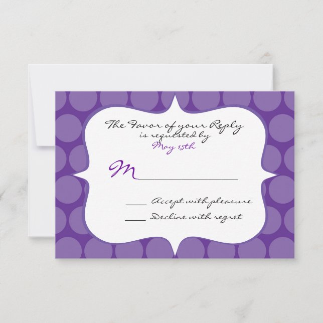 Amusant Grand violet Pois mariage RSVP carte de ré (Devant)