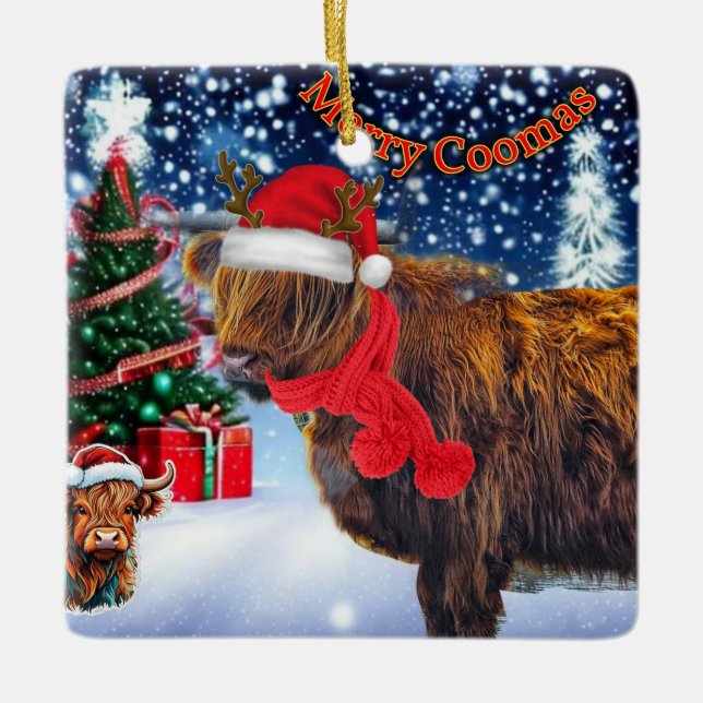 Amusant Higgland Vache ornement de noël arbre de N (Devant)