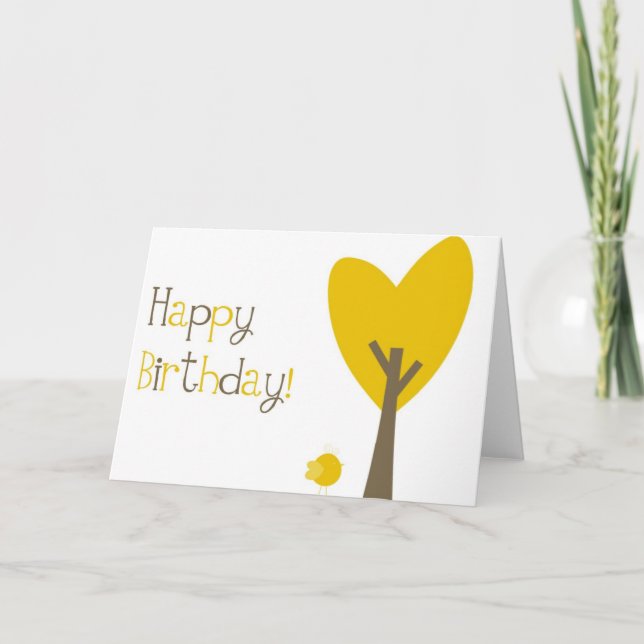 Amusant Jaune Oiseau et Coeur d'Arbre Bonne carte  (Devant)