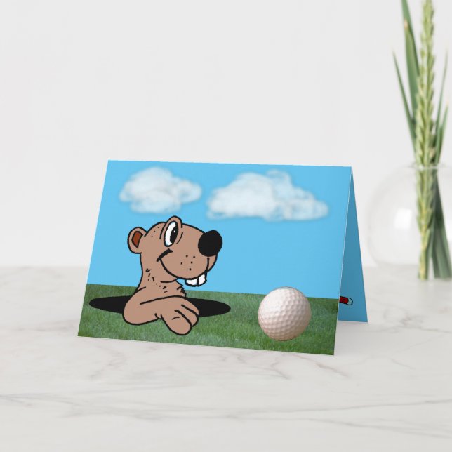 Amusant & mignon Gopher & Golf Ball sur carte d'an (Devant)