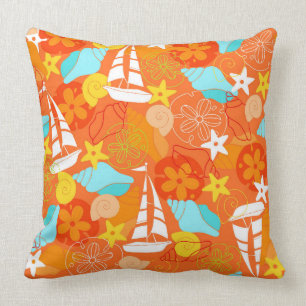 Amusant orange plage motif lancer oreiller