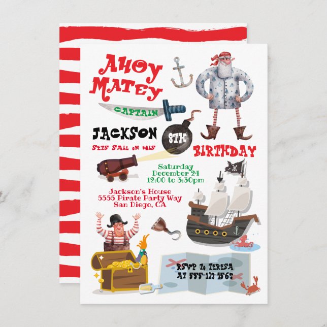Amusant Pirate Anniversaire Fête Invitation (Devant / Derrière)