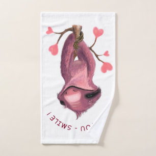 Amusant Romantique Sloth Smile Serviette ensemble