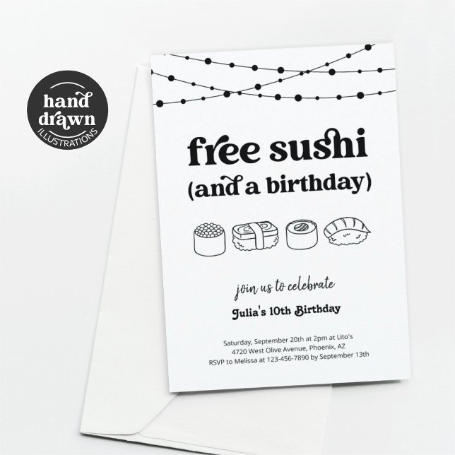 Amusant Sushi gratuit Anniversaire Fête Invitation (Créateur téléchargé)