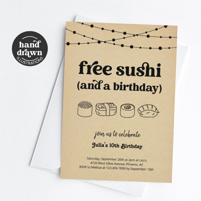 Amusant Sushi gratuit Anniversaire Fête Invitation (Créateur téléchargé)
