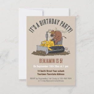 Amusant taureau conduisant bulldozer invitation an