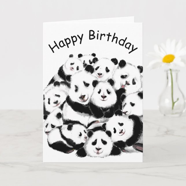 Amusante carte d'anniversaire Panda Famille (Petite plante)