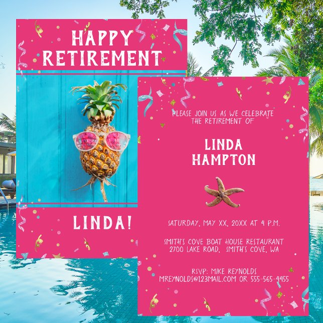 Amusante fête de retraite rose Invitation (Créateur téléchargé)