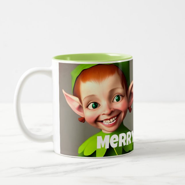 Amusante Fille Elfe Joyeux Mug de Noël (Gauche)