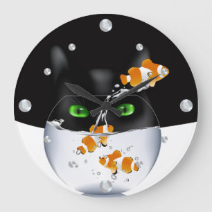 Amusante horloge murale de chat et de poisson clow
