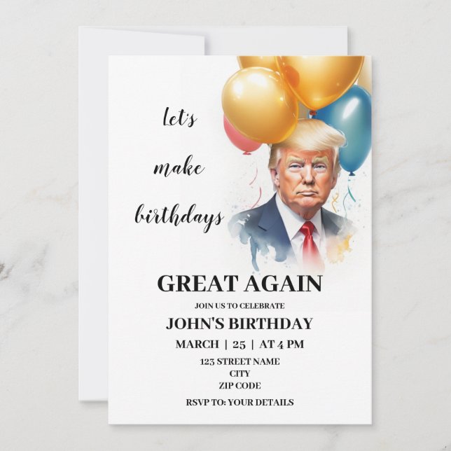 Amusante invitation à l'anniversaire de Trump (Devant)
