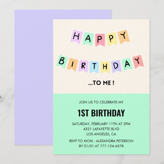 Amusante invitation de 1er anniversaire Joyeux ann (Devant / Derrière)
