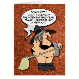 Amusante sorcière grasse dans une carte d'Hallowee