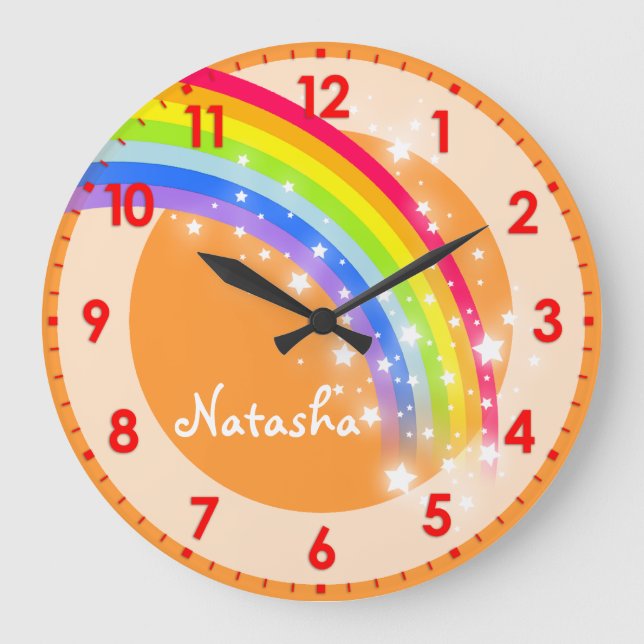 Amusants enfants Rainbow nom orange mur horloge (Recto)