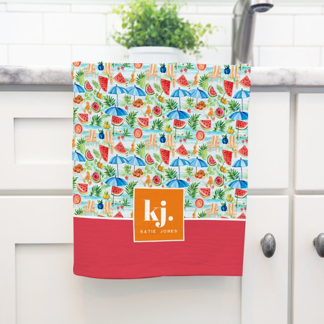 Amusants Été Élégant Monogramme Serviette de cuisi (Créateur téléchargé)