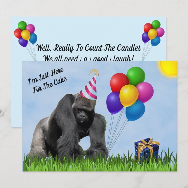 Amusants Gorilla Anniversaire Carte Appartement (Devant / Derrière)