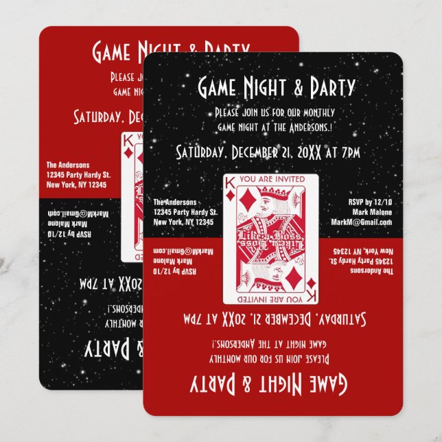 Amusants Jeu Nuit Invitation (Devant / Derrière)