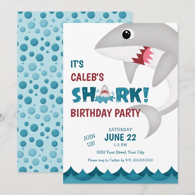 Amusants Requin Anniversaire Fête Invitation (Devant / Derrière)