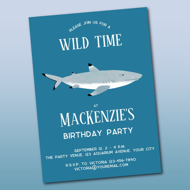 Amusants requin sous-marin Invitation de fête d'an (Fun shark underwater themed personalized kids birthday party invitation)